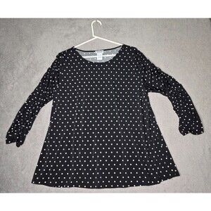 Monroe & Main Women's XL Black White Dot Pullover Long Sleeve Top Ruched Gather